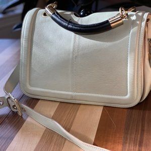 Reiss Handbag, White, with Ball and Brass Hardware, Brass